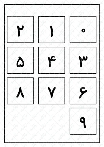کاربرگ کارت اعداد 0 تا 9 (یک رو)